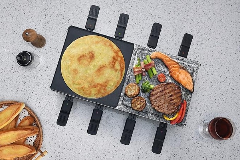 Raclette Grill Pfannkuchen Crepes Kochstein 4-in-1 für 8 Personen Antihaftbeschichtung 1500 Watt Käs – 4