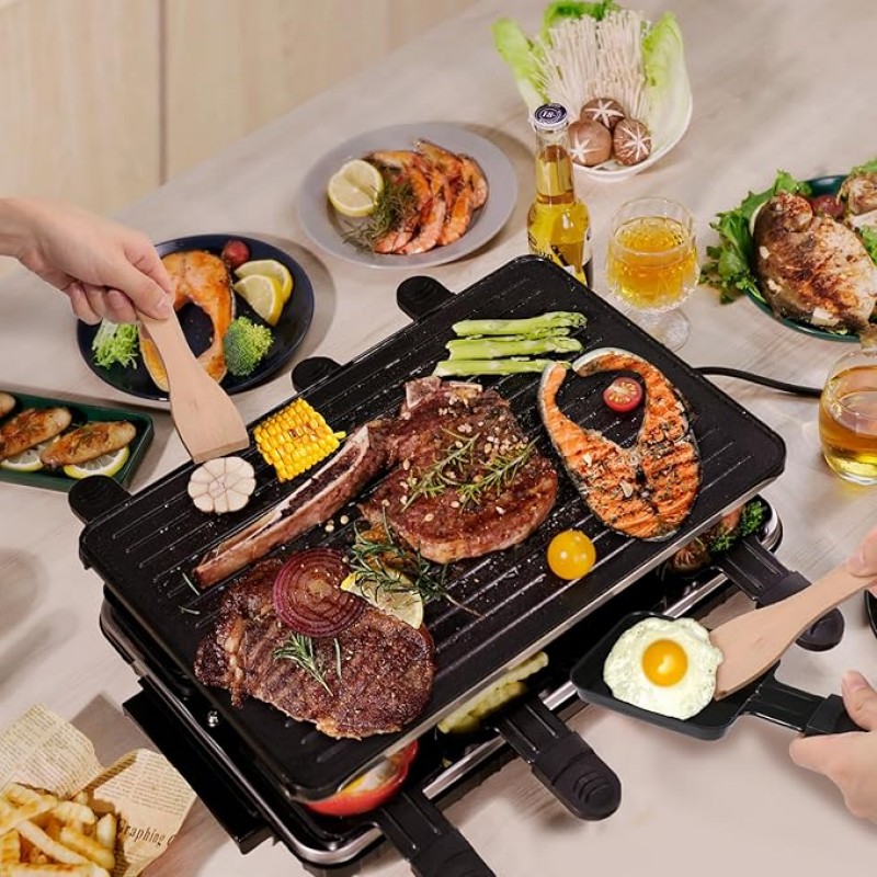 Raclettegrill elektrischer Tischgrill Raclette Elektrogrill antihaftbeschichtet wendbare Grillplatte – 4
