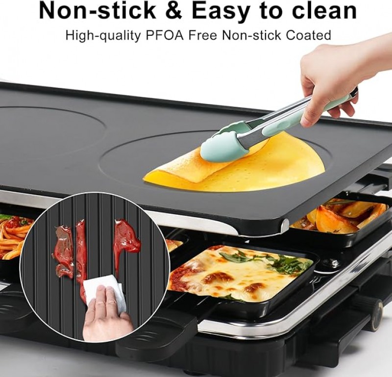 Raclettegrill elektrischer Tischgrill Raclette Elektrogrill antihaftbeschichtet wendbare Grillplatte – Thumbnail 6