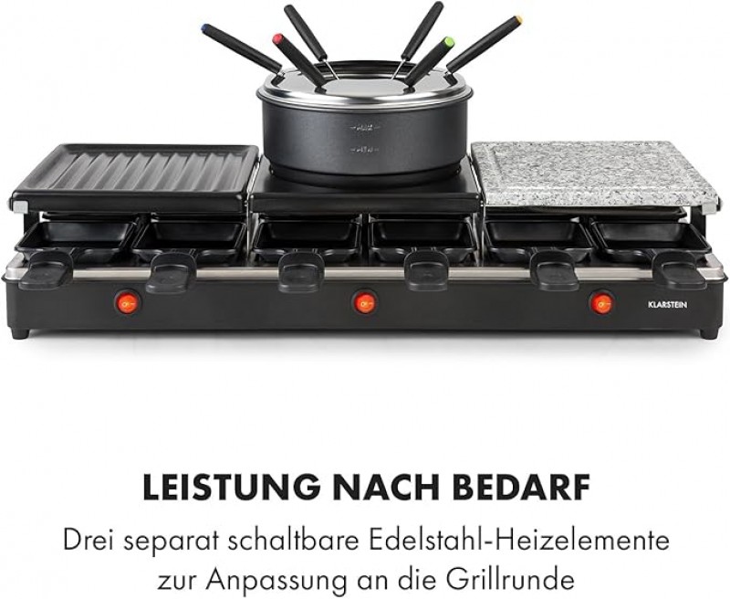 Raclettegrill &amp; Fondue Fondulette XL Crêpe-Platte 3 in 1 1650 Watt Grill Metall / Naturstein / 3 sep – 5