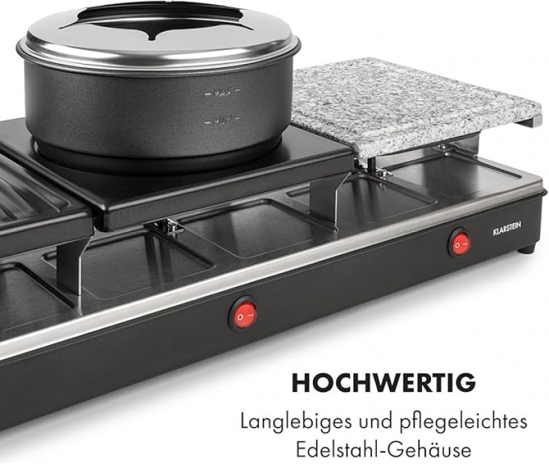 Raclettegrill &amp; Fondue Fondulette XL Crêpe-Platte 3 in 1 1650 Watt Grill Metall / Naturstein / 3 sep – Thumbnail 6