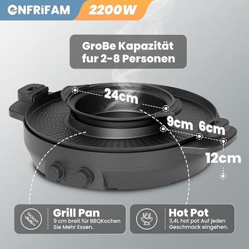 Elektrischer Hot Pot 2-in-1 Hotpot Topf und Raclette Grill Pfanne und Suppentopf abnehmbar rauchfrei – 4