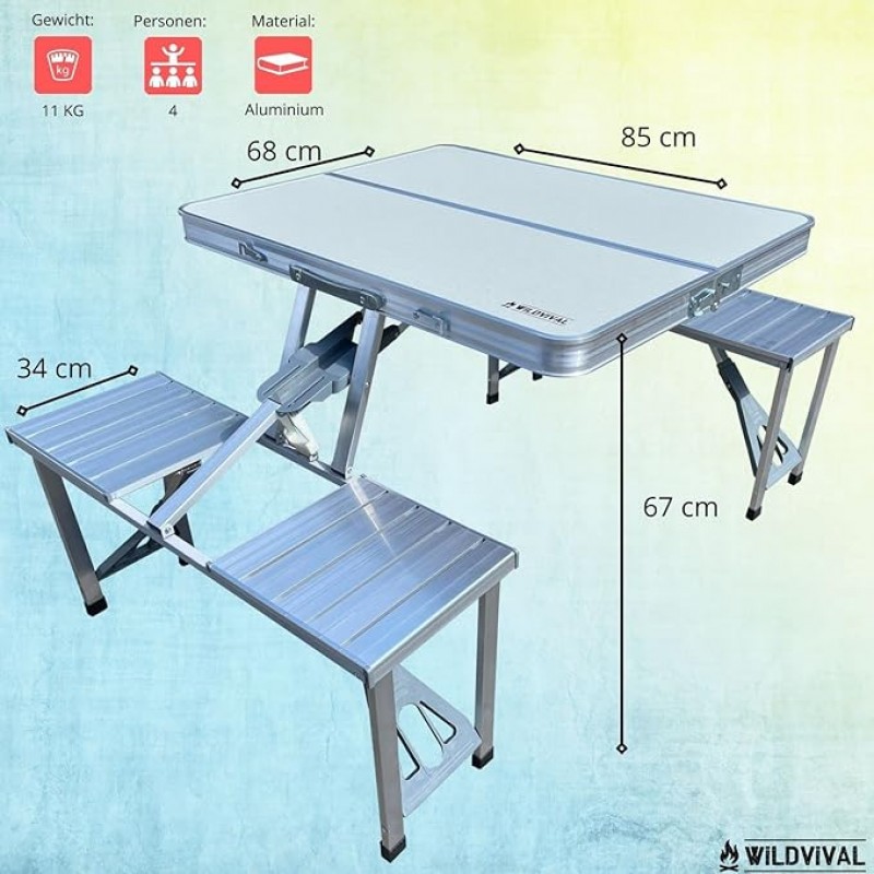 Campingtisch Alu Alutisch im Koffer Bierzeltgarnitur Alusitzgarnitur Tisch mit 4 integrierten Sitzpl – 3