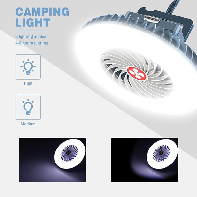 Campingventilator LED Campinglampe mit Ventilator USB wiederaufladbar mit Licht Zeltlampe Laterne Na – 2