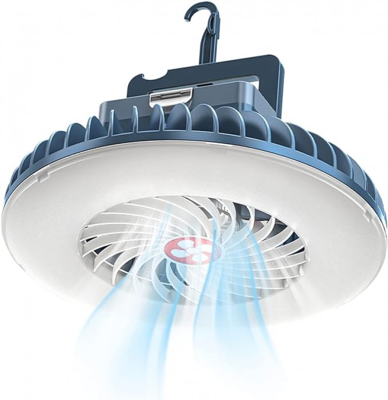 Campingventilator LED Campinglampe mit Ventilator USB wiederaufladbar mit Licht Zeltlampe Laterne Na