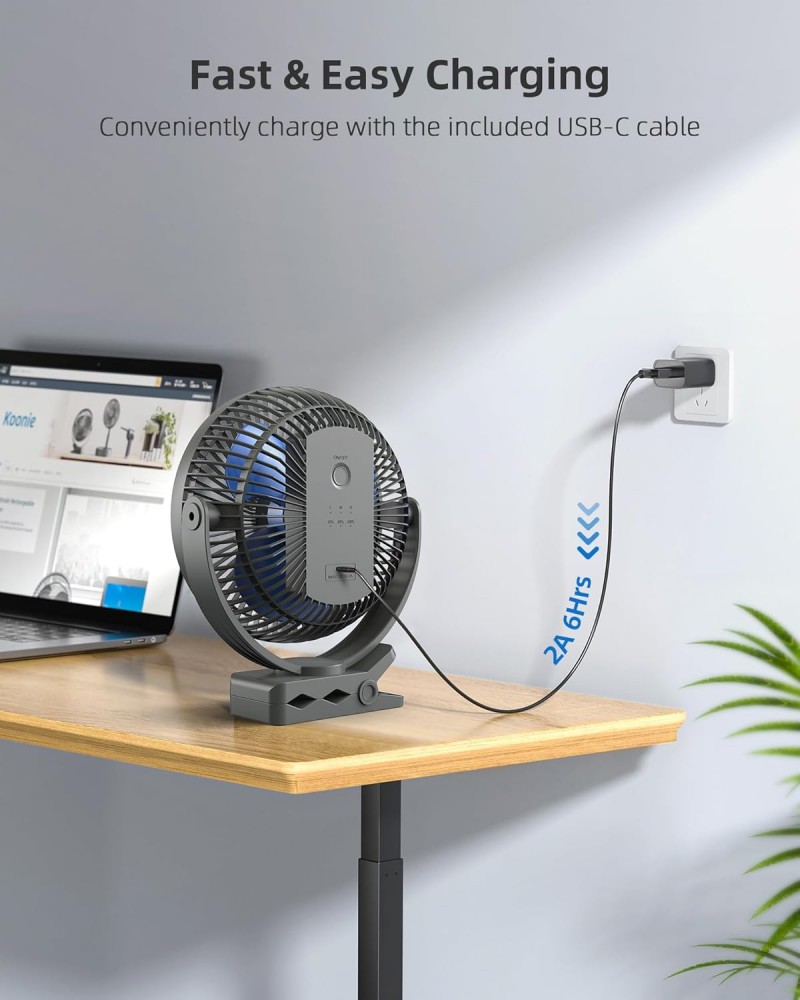 Tischventilator Clip-On-Ventilator USB mit 10.000 mAh Akku 4 Geschwindigkeiten wiederaufladbar für Z – Thumbnail 7