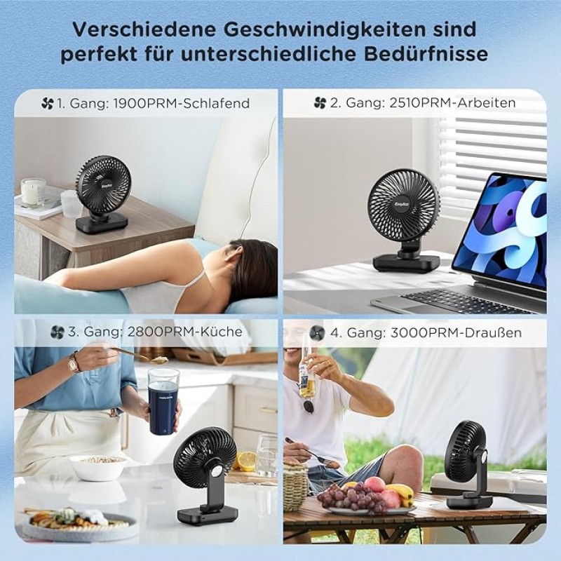 Tischventilator Akku USB-Ventilator 4000 Akku Klein Tragbar 4 Geschwindigkeiten Ventilatoren Leise M – 3