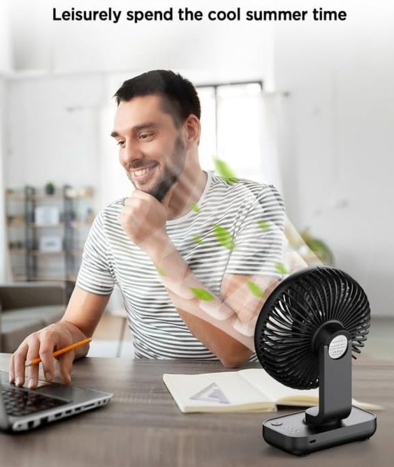 Tischventilator Akku USB-Ventilator 4000 Akku Klein Tragbar 4 Geschwindigkeiten Ventilatoren Leise M – Thumbnail 6