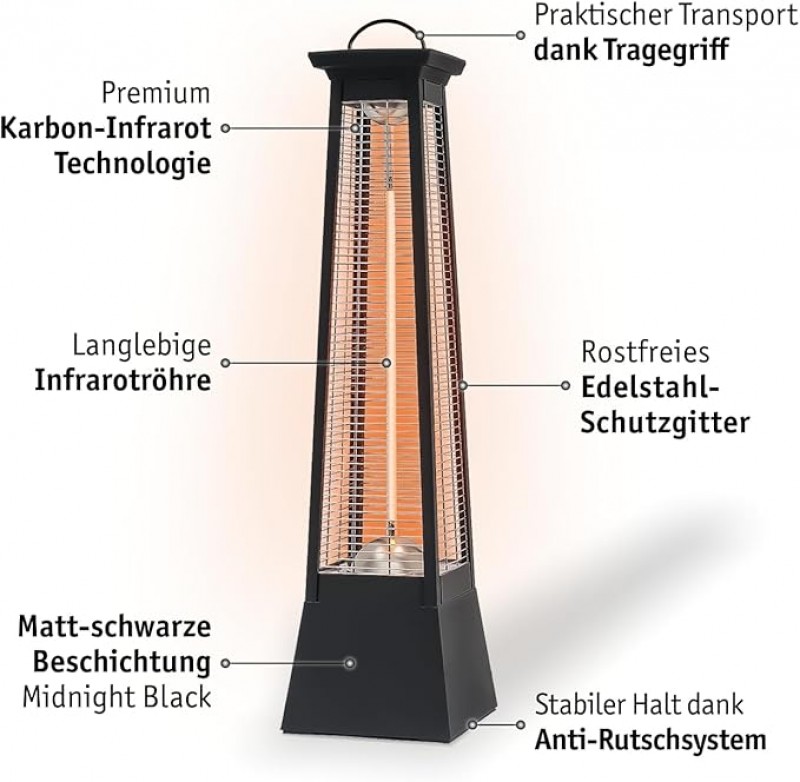 Heizstrahler Infrarot Terrassenheizung innen + außen optischer Blickfang 2000 W – Flammenoptik Strom – 3