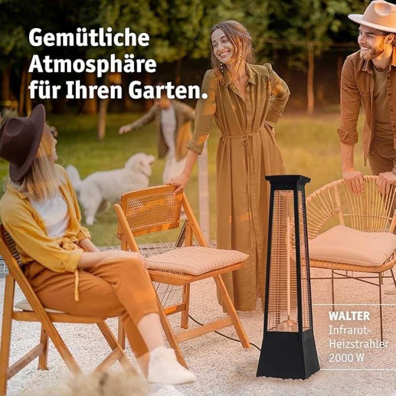 Heizstrahler Infrarot Terrassenheizung innen + außen optischer Blickfang 2000 W – Flammenoptik Strom – Thumbnail 7