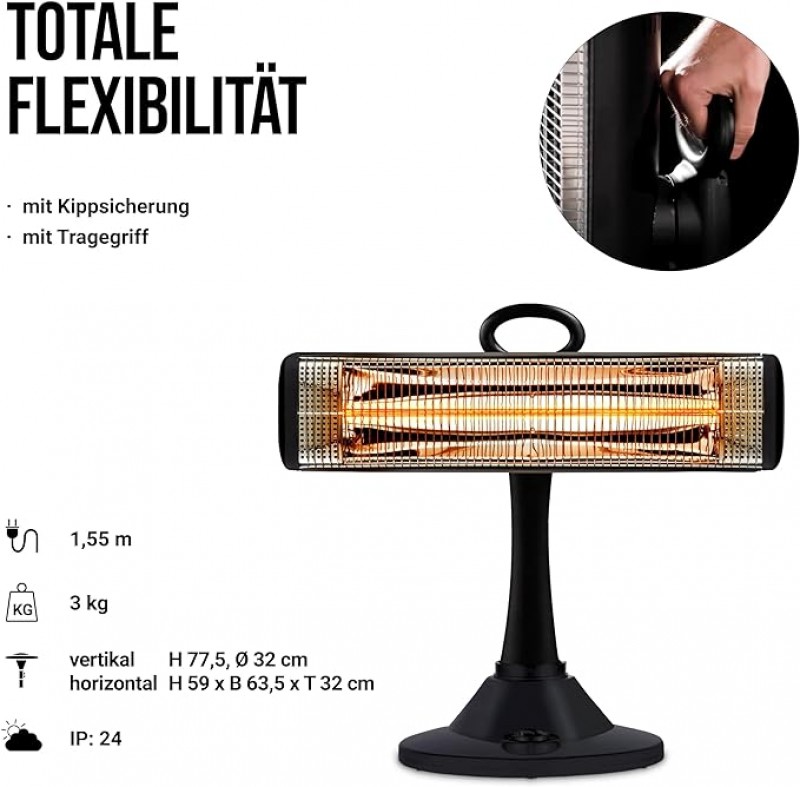 Elektro Standstrahler drehbar Heizpilz Heizstrahler Infrarot-Strahlungswärme 60° Oszillationsfunktio – 4