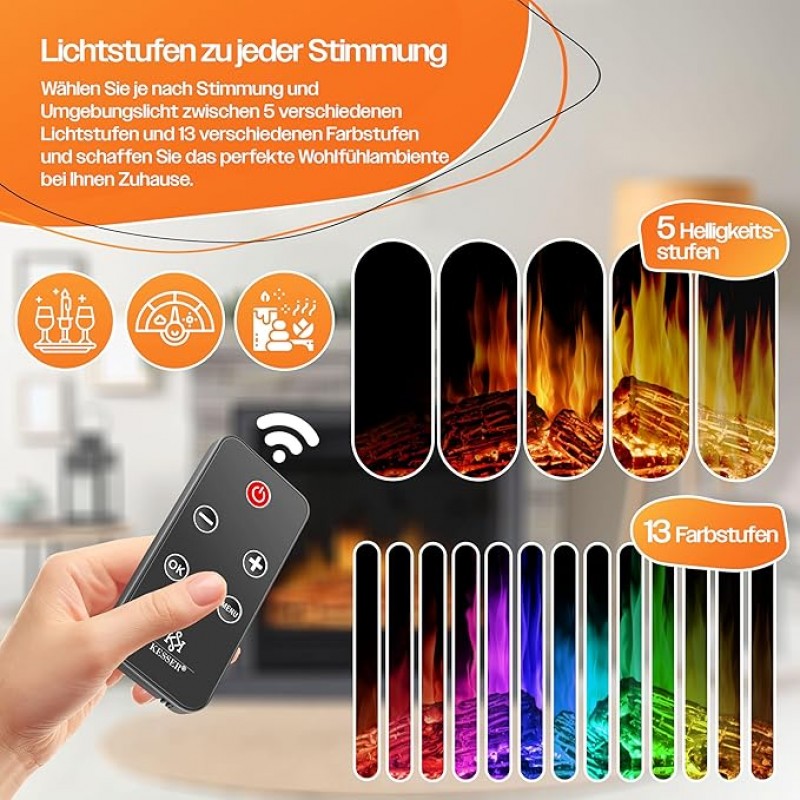 Elektrokamin mit LED 3D Flammeneffekt Heizfunktion 1.800 W Leistung Timer Thermostat Fernbedienung d – 4