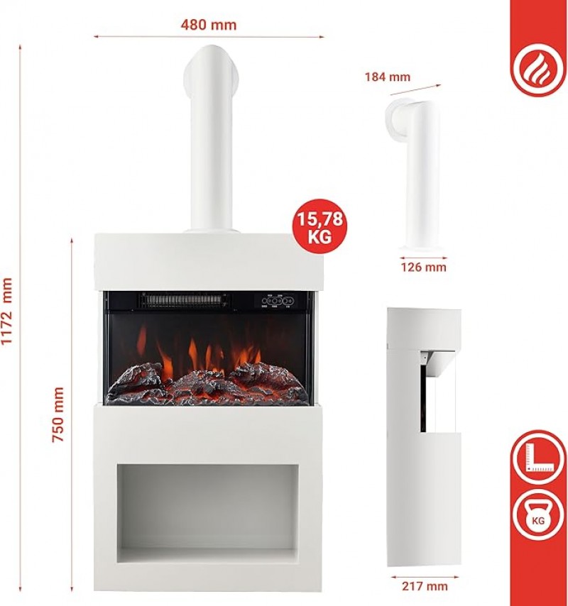 Elektrischer Kamin mit Ofenrohr 2000 W Elektroofen mit Heizung 3D-Flammeneffekt Holzfach Fernbedienu – Thumbnail 6
