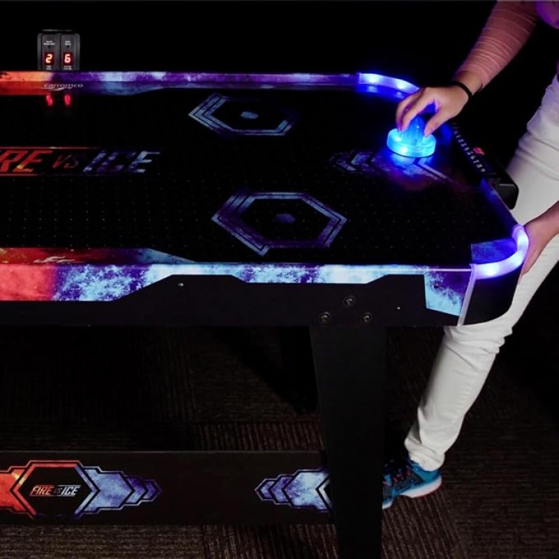 Airhockey Tisch Air Hockey Spieltisch mit LED Lichteffekten mit belüftetem Spielfeld beleuchteten Pu – Thumbnail 6