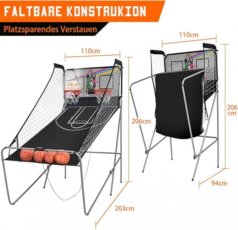 Basketballspiel 2er Basketballautomat Wurfmaschine elektrischer Basketballständer faltbar 4 Bälle 8  – 5