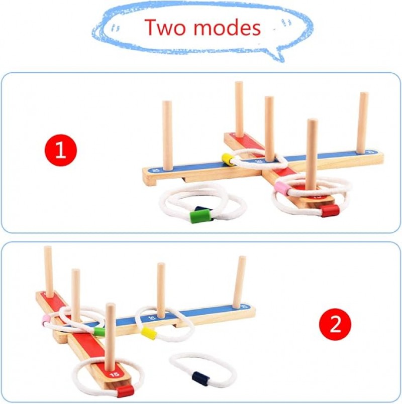 Wurfspiel Quoits Gartenspiele für Kinder und Erwachsene 5 Stück Seilringe aus Holz + 8 Stück bunte R – 2