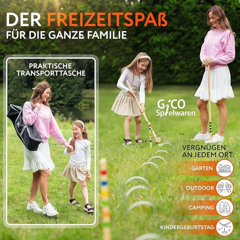 Krocketspiel für 4 Spieler in Tragetasche Outdoor-/Garten-Campingspaß für die ganze Familie Qualität
