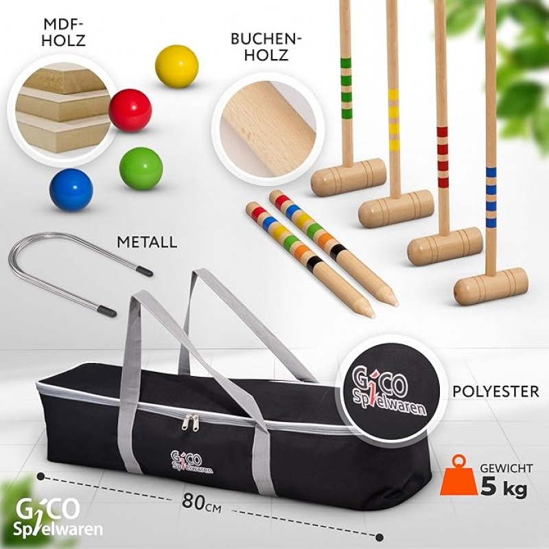 Krocketspiel für 4 Spieler in Tragetasche Outdoor-/Garten-Campingspaß für die ganze Familie Qualität – 3