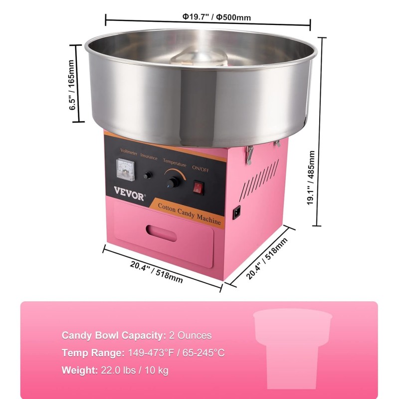 Elektrische Zuckerwattemaschine rosa Tischgerät kommerzieller Zuckerwattemaker 1000W mit Edelstahlsc – Thumbnail 6