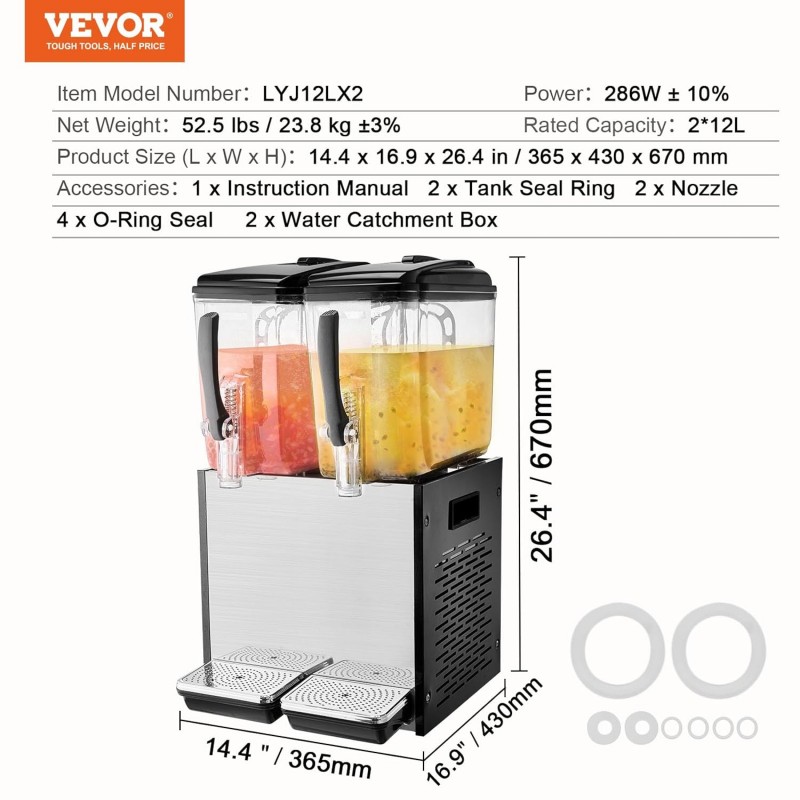 2er Getränkespender mit 2 Tanks Saftspender 12 L (pro Tank) 286 W Edelstahl Eistee-Getränkeautomat – Thumbnail 7