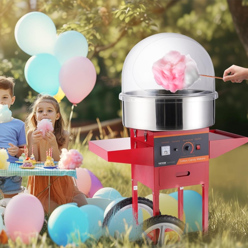 Zuckerwattemaschine mit Wagen Profi elektrisch 1 kW kommerzielle Zuckerwattemaschine rot mit Abdecku – Thumbnail 7