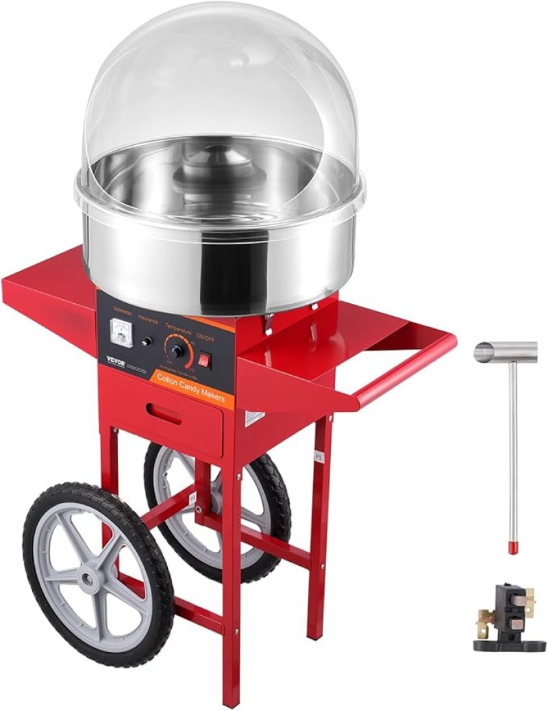 Zuckerwattemaschine mit Wagen Profi elektrisch 1 kW kommerzielle Zuckerwattemaschine rot mit Abdecku