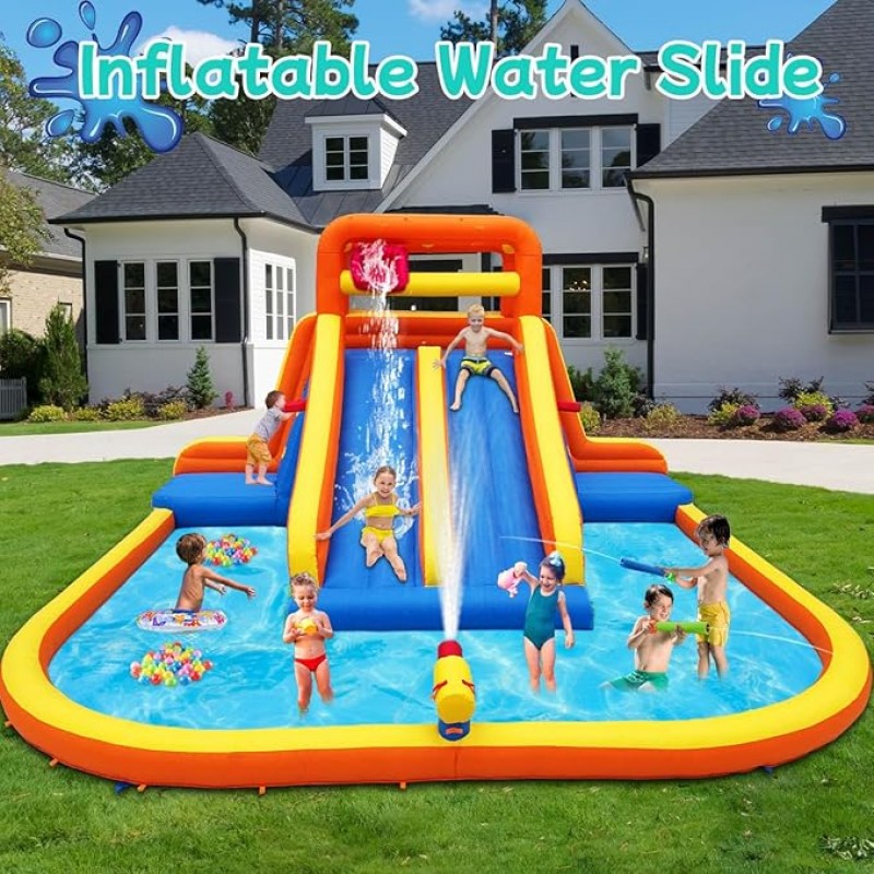 Hüpfburg XXL mit Trocken-/Wasserrutsche Kletterwand &amp; Pool – Sicher &amp; Spaß für Kinder – 3