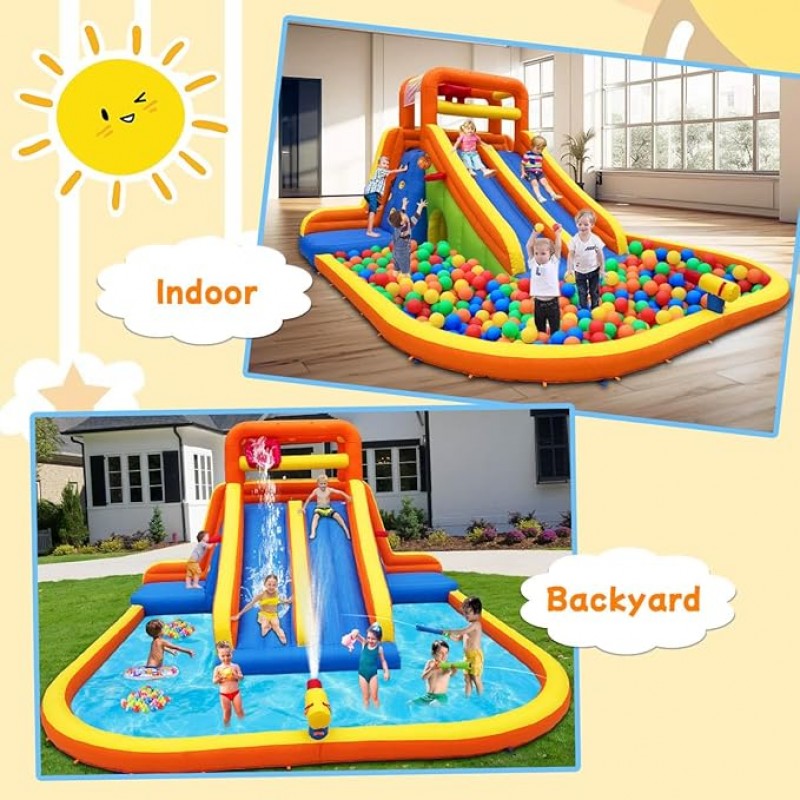 Hüpfburg XXL mit Trocken-/Wasserrutsche Kletterwand &amp; Pool – Sicher &amp; Spaß für Kinder – 4