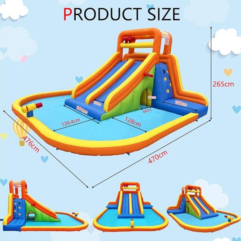 Hüpfburg XXL mit Trocken-/Wasserrutsche Kletterwand &amp; Pool – Sicher &amp; Spaß für Kinder – 5
