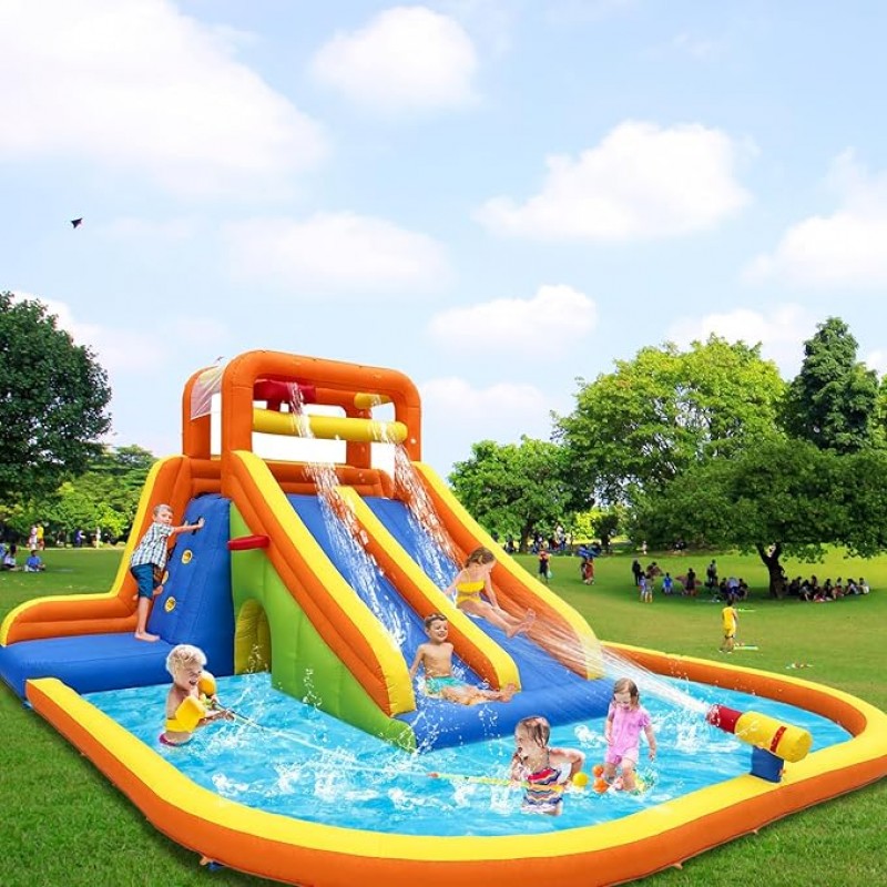 Hüpfburg XXL mit Trocken-/Wasserrutsche Kletterwand &amp; Pool – Sicher &amp; Spaß für Kinder