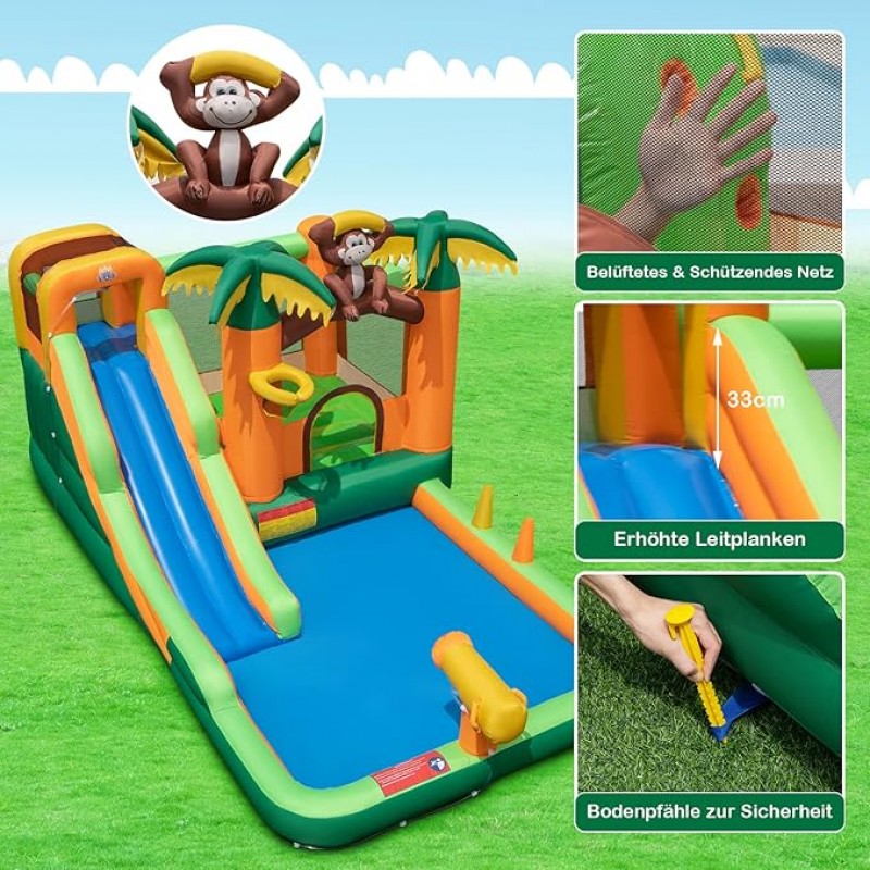 Wasserpark Hüpfburg mit Wasserrutsche tropischer 7-in-1 Wasserpark mit langer Rutsche Planschbecken – 4