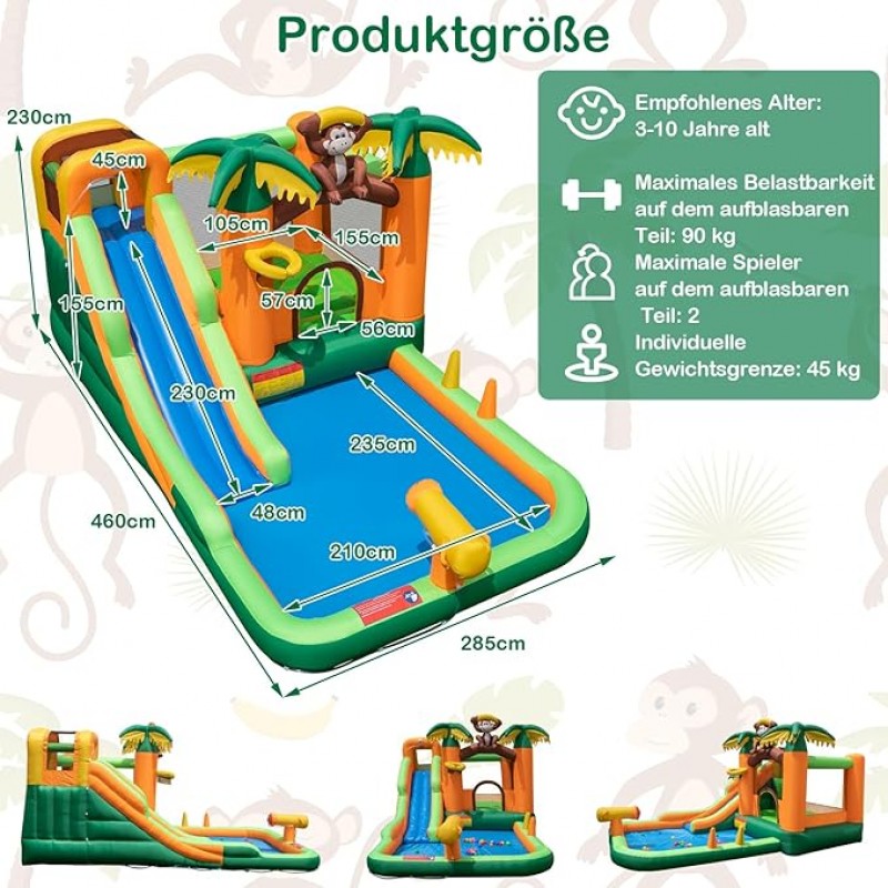 Wasserpark Hüpfburg mit Wasserrutsche tropischer 7-in-1 Wasserpark mit langer Rutsche Planschbecken – 5