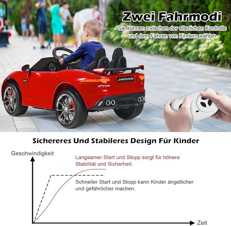 Elektroauto Jaguar 12V Kinderauto mit Fernbedienung Softstart LED Licht Hupe Musik Sicherheitsgurt 3 – 2