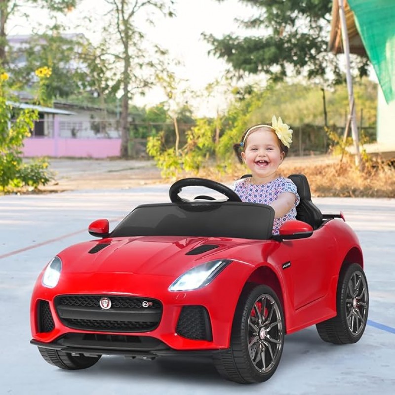 Elektroauto Jaguar 12V Kinderauto mit Fernbedienung Softstart LED Licht Hupe Musik Sicherheitsgurt 3 – 4