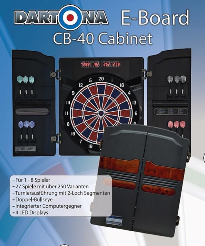 Elektronische Dartscheibe CB40 Cabinett mit Pfeilen + Wandschrank mit Trefferanzeige – 2