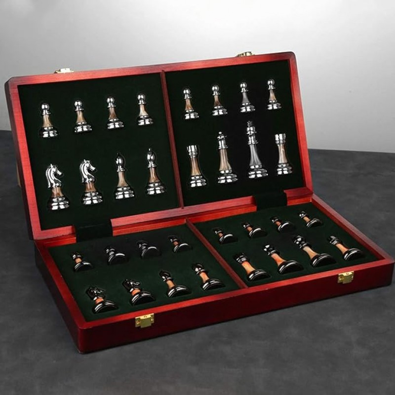 Schachbrett Eleganz Holz hochwertig + edel faltbares Schachspiel Reiseschachbrett handgeschnitzter – 4