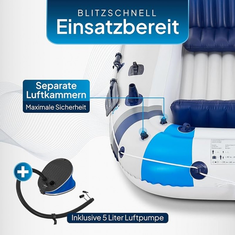 Paddelboot Schlauchboot Boot 322 x 163 cm für 4 Personen – Paddelboot aufblasbar mit 2 Bänken – Rude – 5