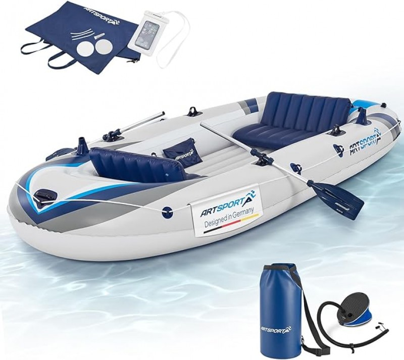 Paddelboot Schlauchboot Boot 322 x 163 cm für 4 Personen – Paddelboot aufblasbar mit 2 Bänken – Rude