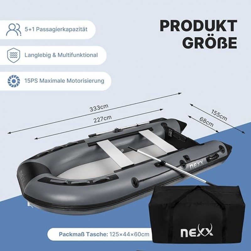 Sportboot Schlauchboot Angelboot Boot 330 x 155 cm mit Luftboden Angelboot mit Tragetasche Hellgrau – 3