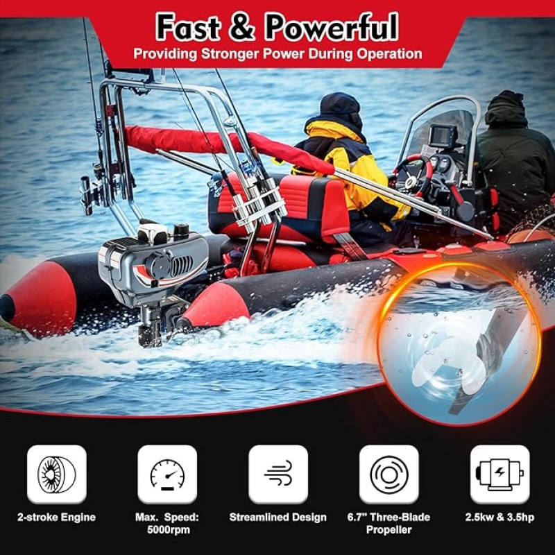 Außenborder Bootmotor Schlauchbootmotor 2 Takt 49CC 2,5 KW 5000 U/min Außenbordmotor Bootsmotor mit  – 2
