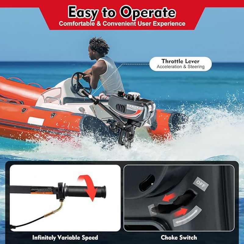 Außenborder Bootmotor Schlauchbootmotor 2 Takt 49CC 2,5 KW 5000 U/min Außenbordmotor Bootsmotor mit  – 4