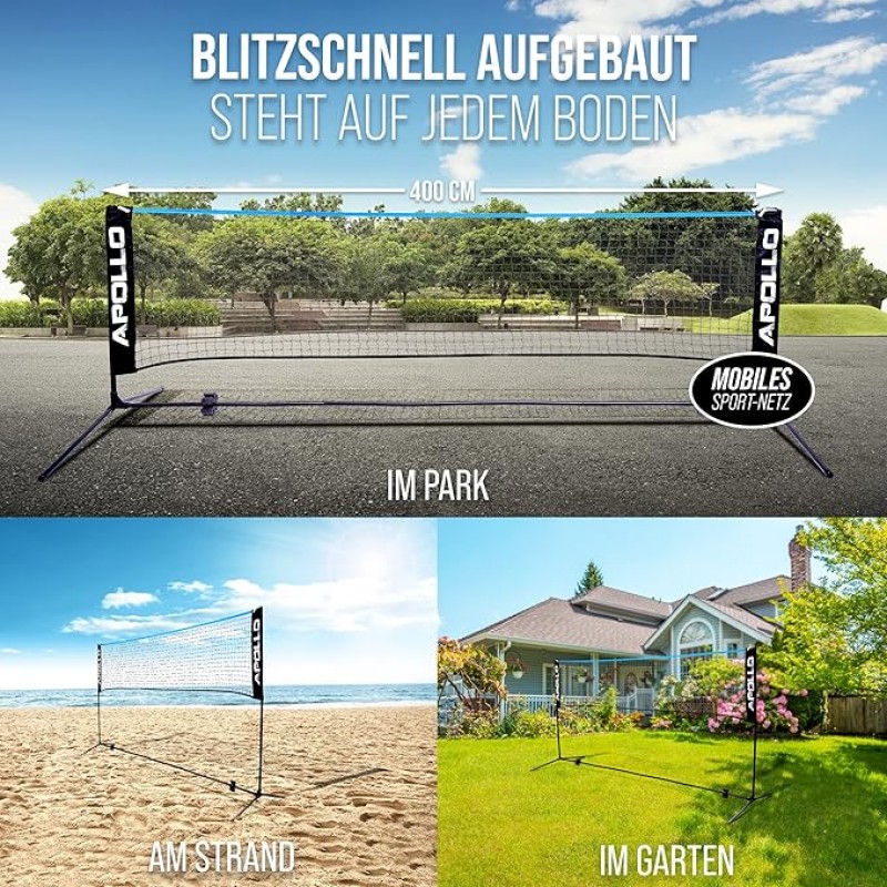 Badmintonnetz Volleyballnetz 400 cm Federballnetz 3-fach höhenverstellbar Set bestehend aus Netz 3x – 3