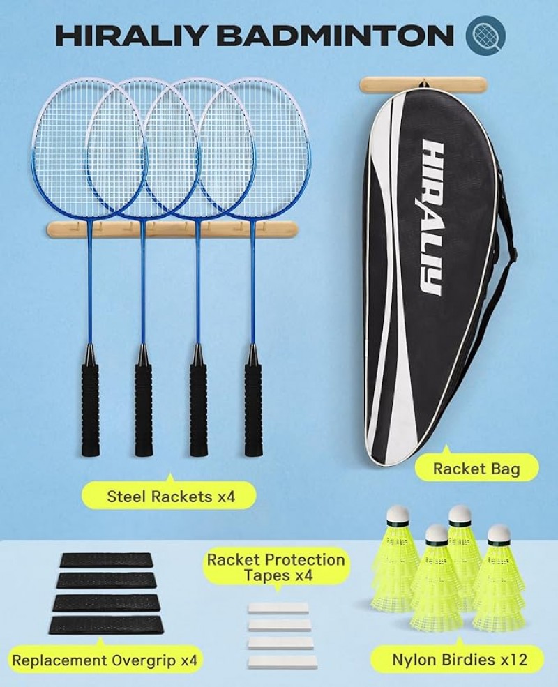 Badmintonschläger 4er-Set Federball 12 Nylon-Federbällen 4 Ersatz-Griffbändern und Badmintontasche – 2