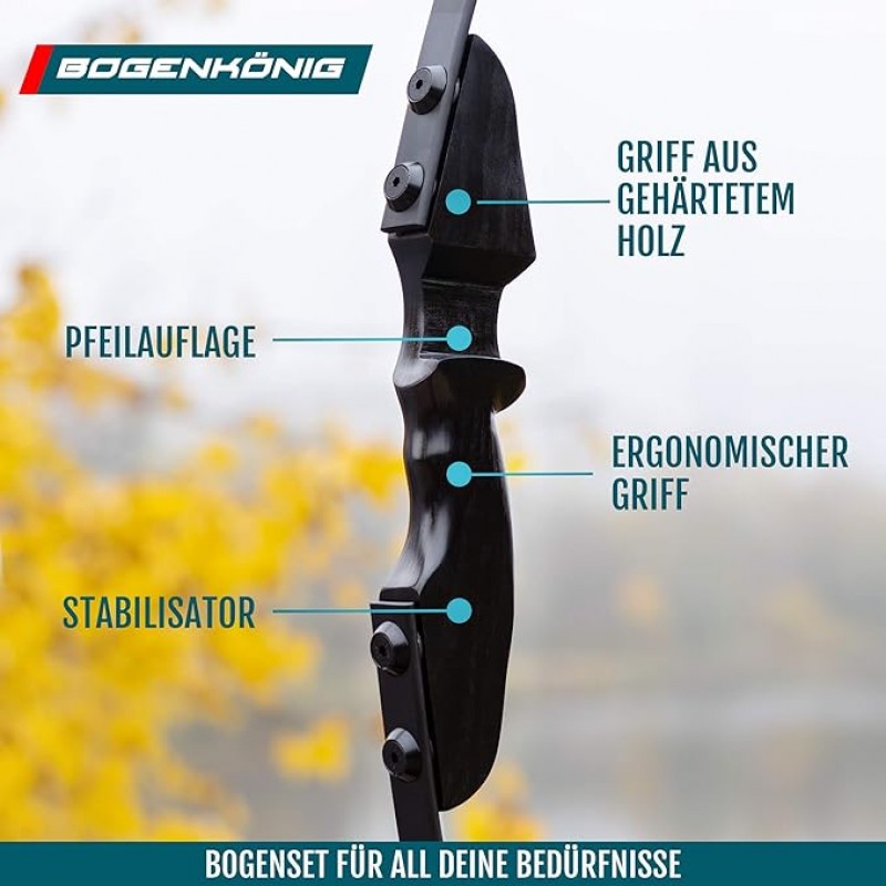 Bogenschießen Premium Recurvebogen Set Erwachsene Holzfinish Präzisionsausführung 18 kg Zuggewicht – 4