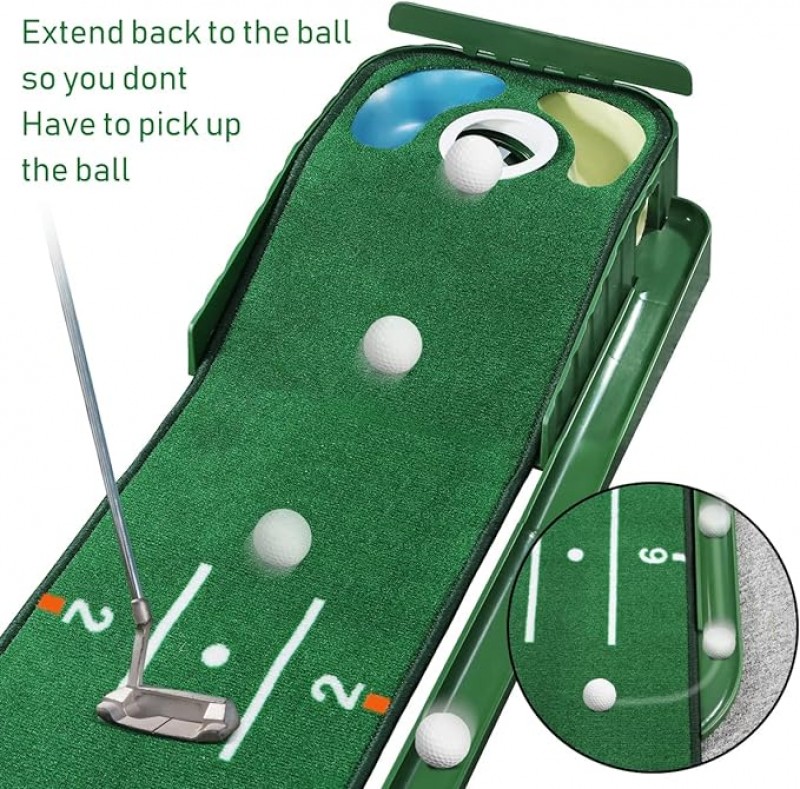 Golf-Putting-Green-Matte 3 m Minigolf Innenbereich Golf-Putting-Matte mit Ballrücklauf und 3 Löchern – 3