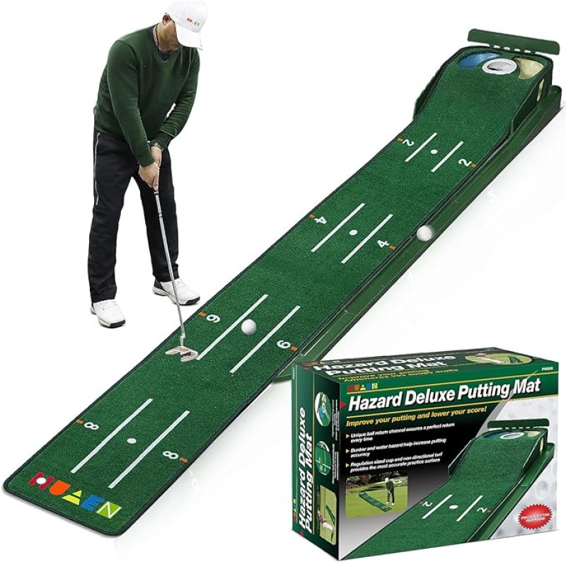 Golf-Putting-Green-Matte 3 m Minigolf Innenbereich Golf-Putting-Matte mit Ballrücklauf und 3 Löchern