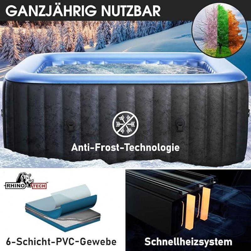 Whirlpool Spa aufblasbar für 6 Personen 185 x 185 cm In-Outdoor Pool 132 Massagedüsen Timer Heizung – 4