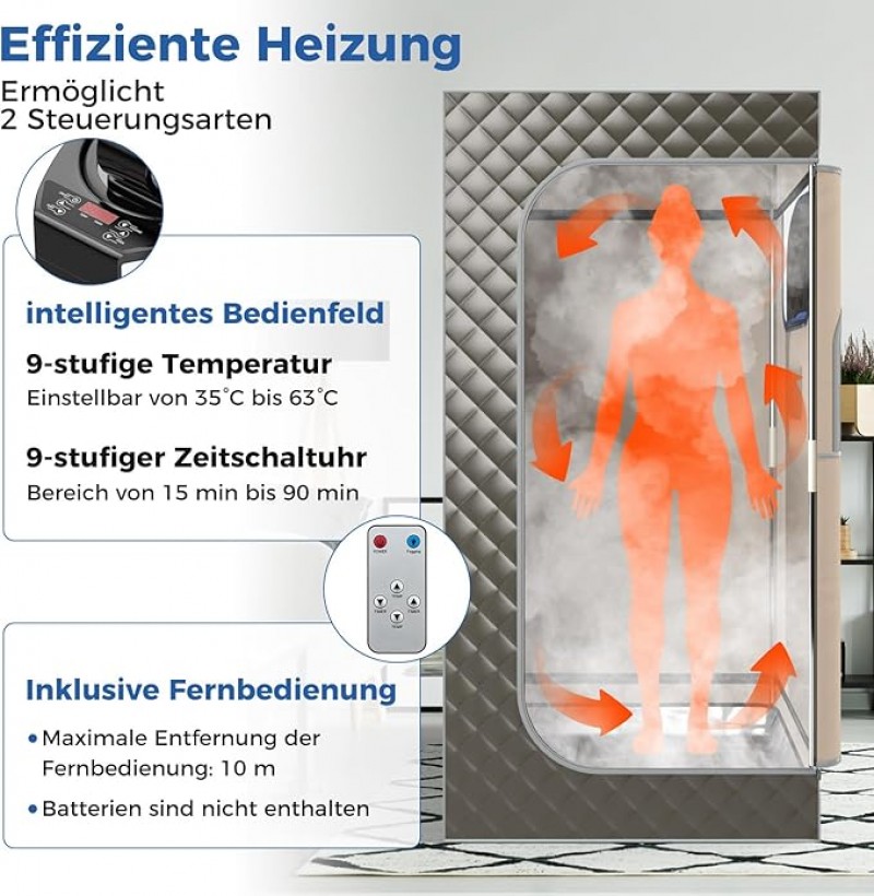 Dampfsauna Heimsauna Zuhause oder Campingplatz Sauna Ganzkörpersaunabox mit 3L Dampfgenerator Fernbe – 3