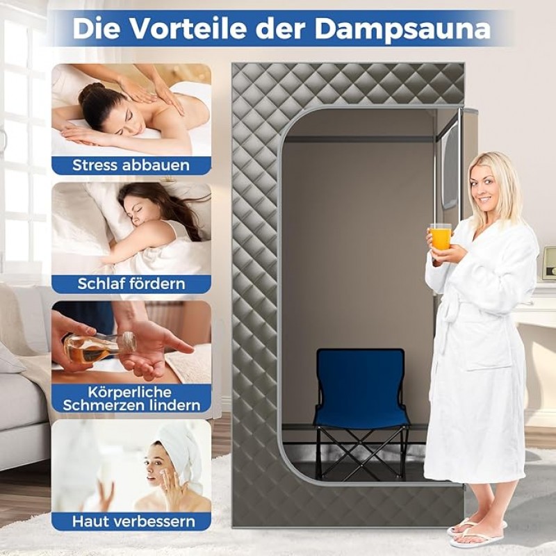 Dampfsauna Heimsauna Zuhause oder Campingplatz Sauna Ganzkörpersaunabox mit 3L Dampfgenerator Fernbe – Thumbnail 6