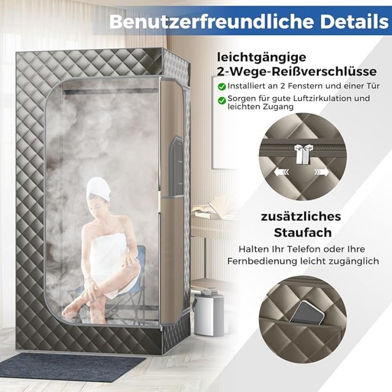 Dampfsauna Heimsauna Zuhause oder Campingplatz Sauna Ganzkörpersaunabox mit 3L Dampfgenerator Fernbe – Thumbnail 7
